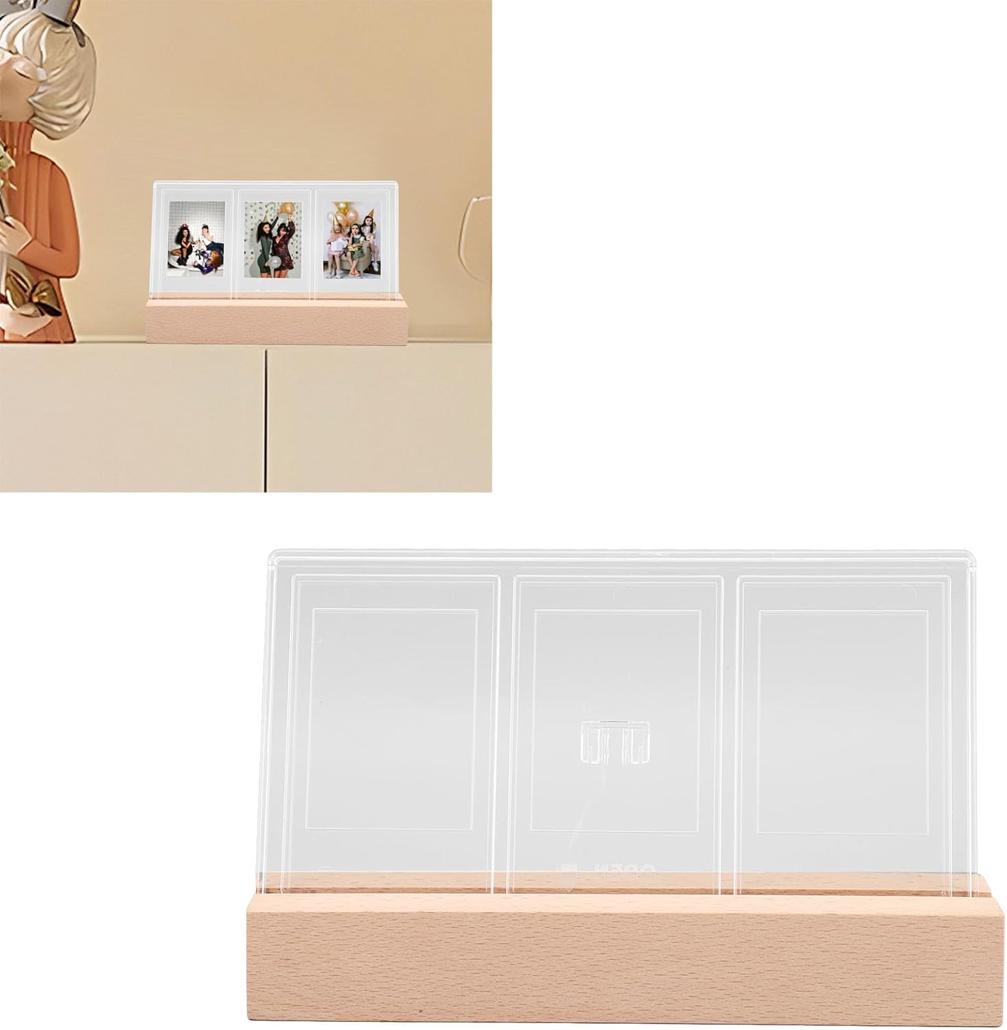3in Photo Frame LED Lighted Picture Frame with Adjustable Warm Lighting for Bedroom Living Room Nursery Office Wooden Base Acrylic Instant Photo