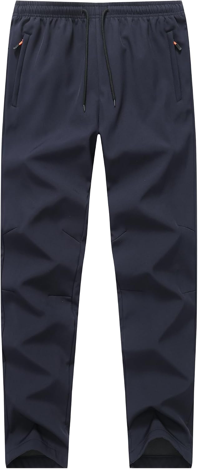 Boys Fleece Lined Warm Joggers Pants Waisted Thermal Winter Sweatpants Running Hiking with Zipper Pockets