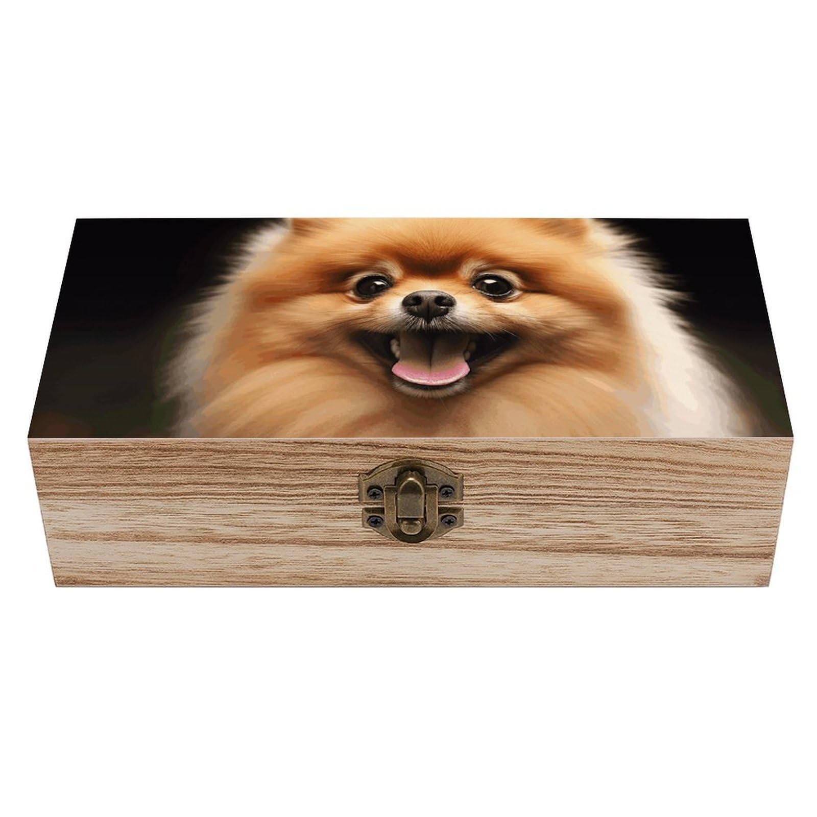 LZQPOEAS Pomeranian Wooden Storage Box Small Decorative Box with Hinged Lid Handmade Elegant Keepsake Storage Box for Jewelry, Photos, Trinkets, Letter Gifts, Small Heirlooms