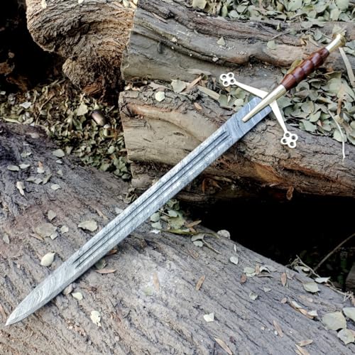 Unique Blades Two Handed Damascus Sword' 38'Inches Claymore Sword, Highlands Scottish -Full Tang- Sharpe, Double Edge, 2KG Heavy Vikings