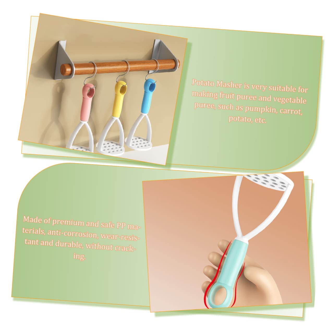 ABOOFAN 5Pcs Food Masher Manual Potato Presser for Complementary Food Vegetable Fruit Crusher for Chopping Potatoes Carrots Bananas and More