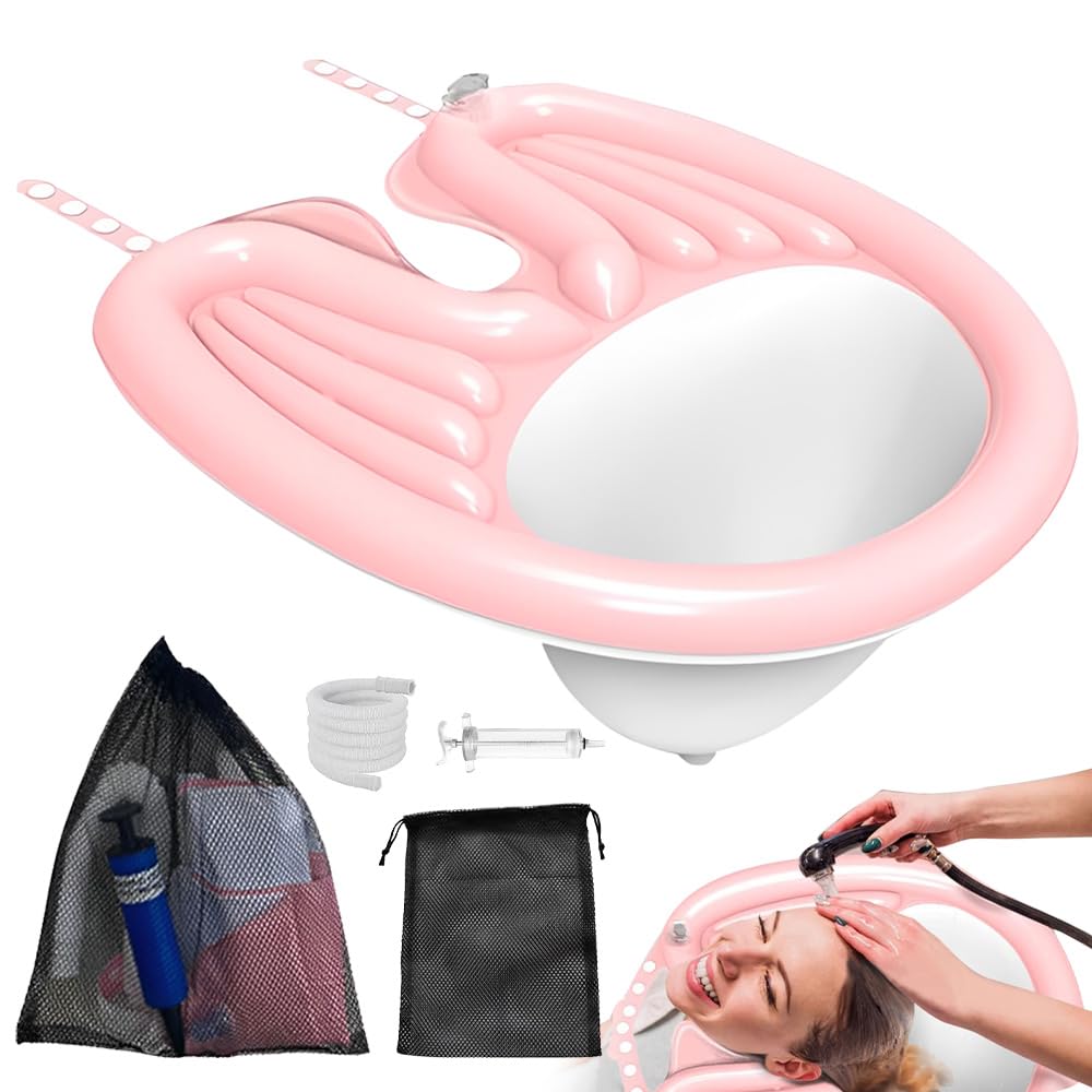 Aufblasbares Haarwaschbecken, Mobiles Shampoo Waschbecken, Tragbares Shampoo-Becken, Faltbares Haarwaschbecken, Haarwaschwanne mit Luftpumpe und Drainage für Behinderte, ältere, Schwangere