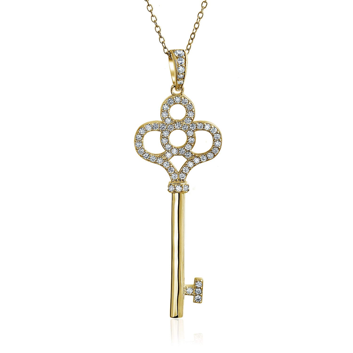 Bling Jewelry Colgante de Collar Llave de Corona Pavé CZ Llave de Mi Corazón para Mujeres para Novia Chapado en Oro de 14K Plata de Ley .925