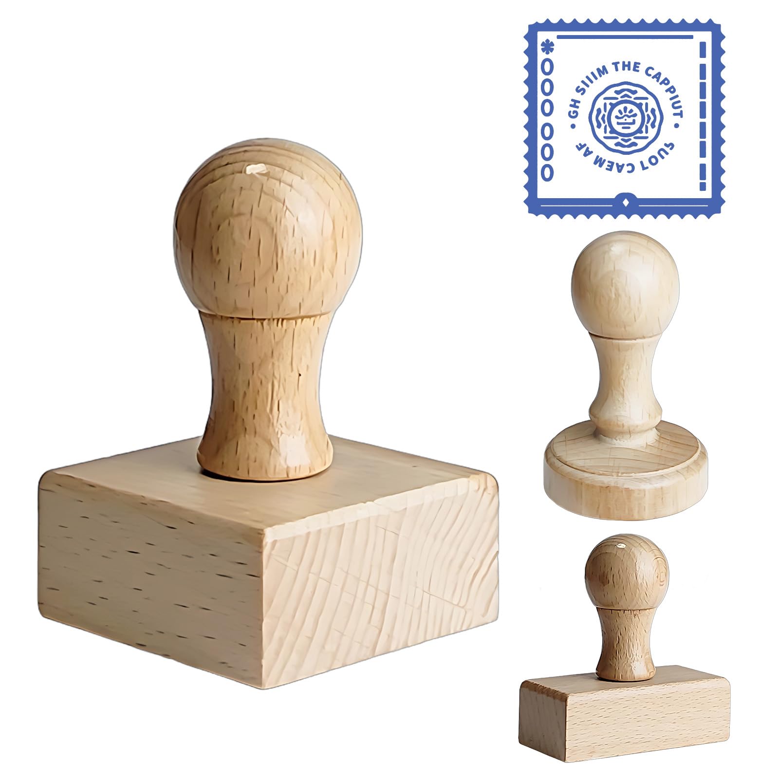 Xstzr Square Custom Stamp – Personalized Wooden Rubber Stamp With Logo, Name, And Address, Upload Your Own Design, Multiple Sizes For Branding & Crafting (Square)