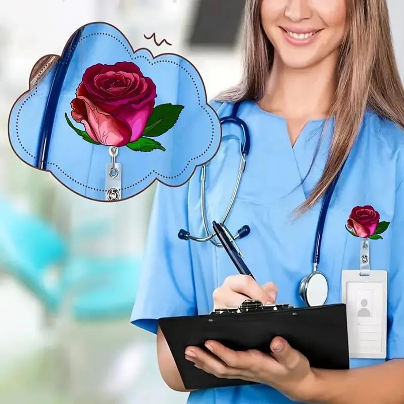 Rose Badge Reels Flower Retractable Alligator Clip Spring Summer Red Badge Clip for Nurse Nursing Name Tag Flower Badge Holder for Doctor Office Worker Student Teacher - Image 6
