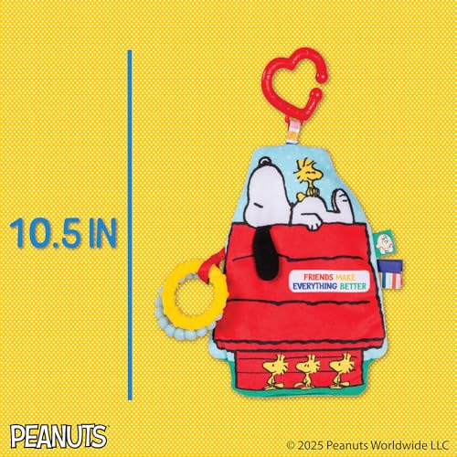 Image of Kids Preferred Peanuts Snoopy Sensory Crinkle Teether Toys for Newborn Baby Boys and Girls with On-The-Go Clip for Stroller and Car Seat, 10 inches