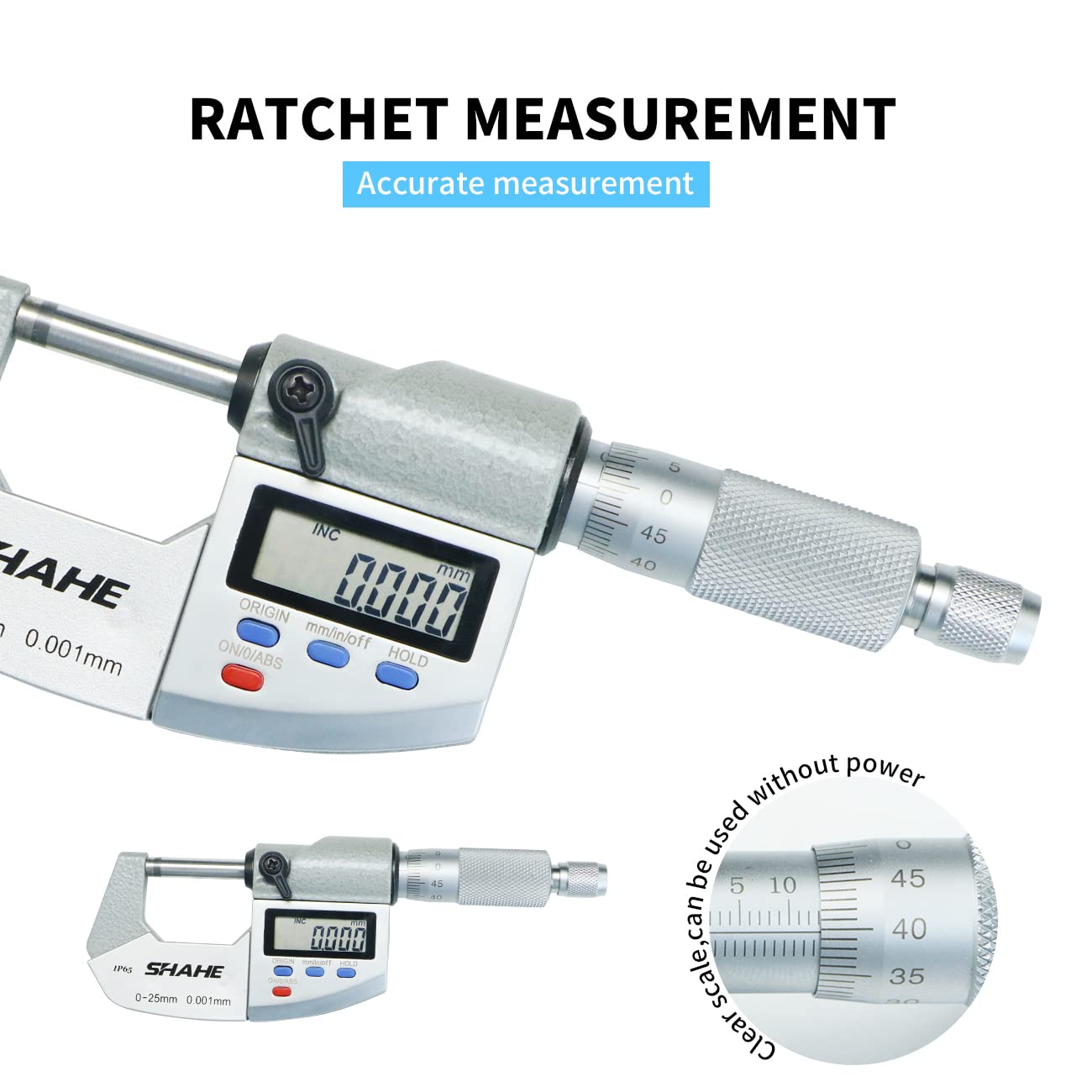 SHAHE 0-1" Digital Micrometer IP65, Resolution 0.00005"/0.001mm, Inch/Millimeter LCD Digital Caliper Micrometer Measuring Tools, Protective Case (with Battery)