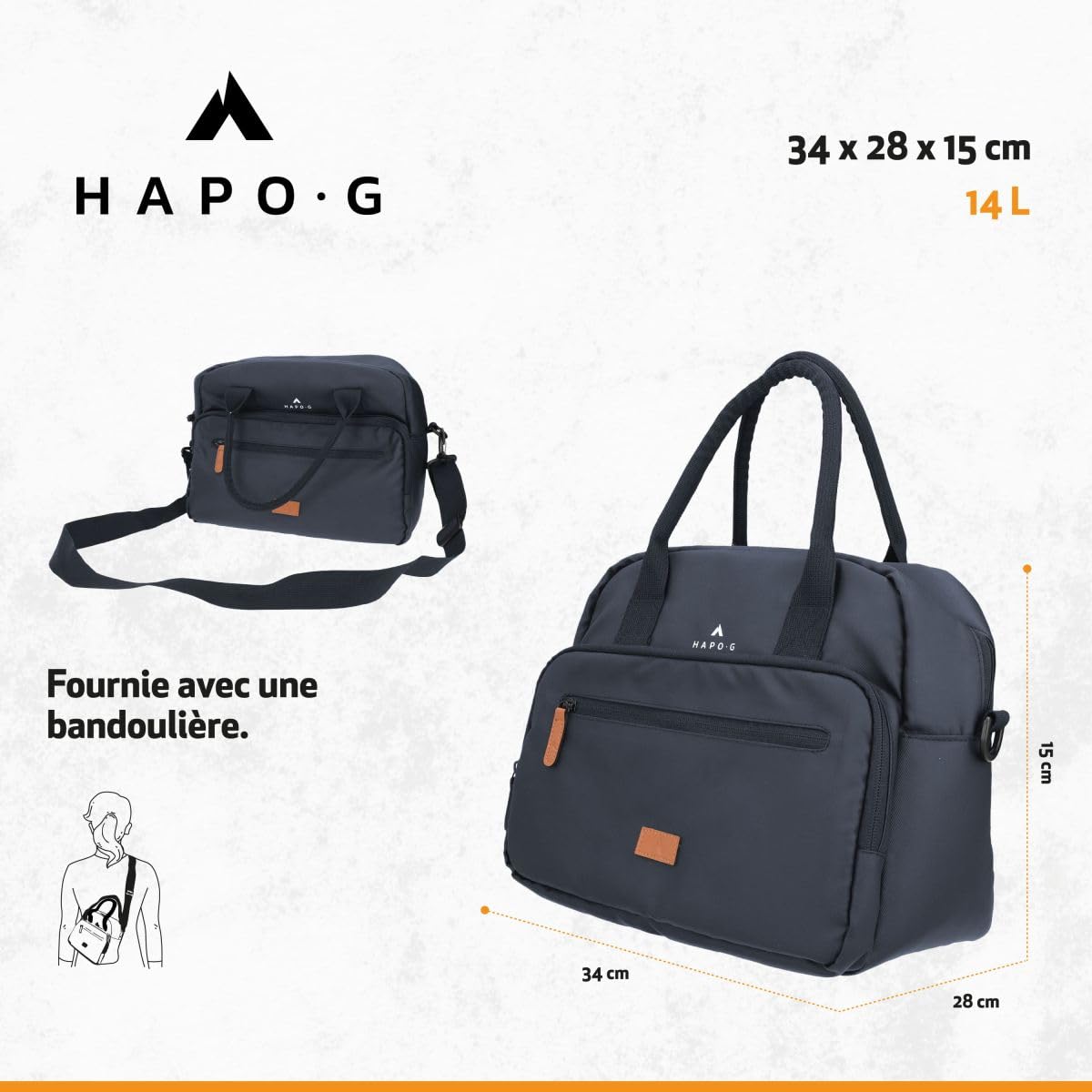 Hapo-G - Sacoche vélo - Fixation Porte-Bagage arrière ou Guidon Avant - Capacité de 14L - Bleu - 34 x 15 x 28 cm - Accessoire vélo électrique (VAE), VTT, VTC, Ville