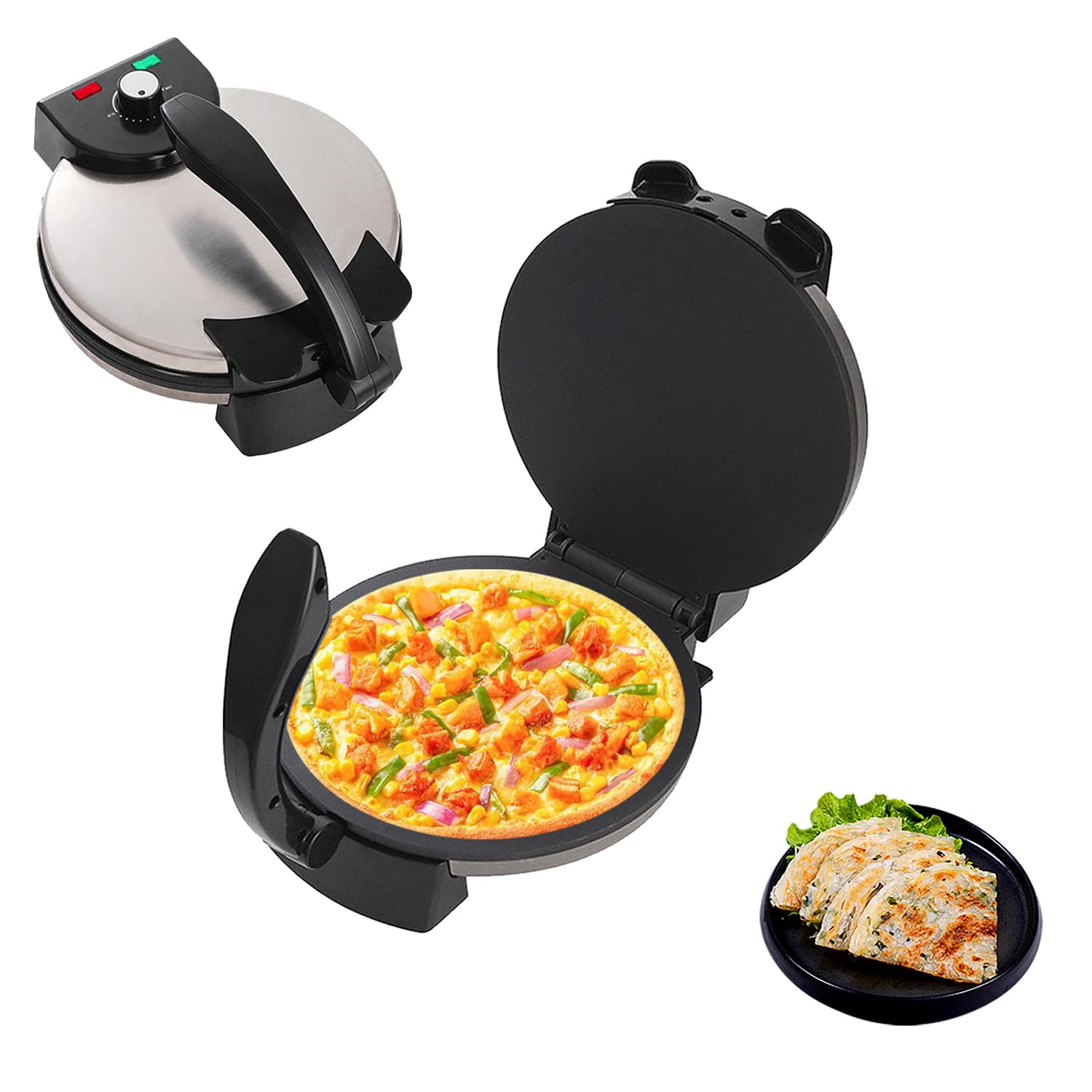 Macchina automatica Roti, pressa elettrica per chapati da 2000 W, con piastre antiaderenti e controllo del calore regolabile per cucinare il pane piatto
