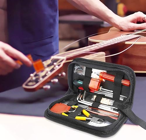 Miniatura 6 de Kit de herramientas de reparación de guitarra, kit de mantenimiento de guitarra con alicates de alambre, organizador de cuerda, protector de