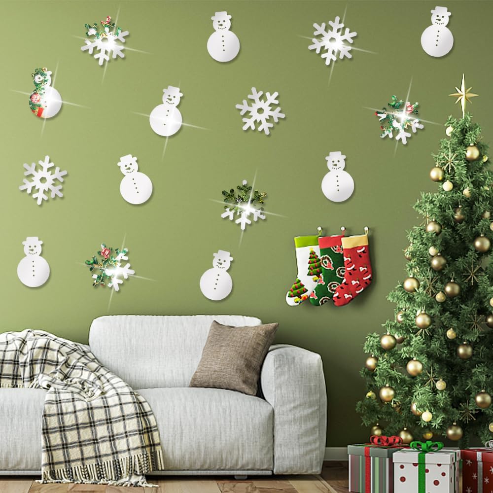 24pcs Christmas Mirror Wall Decals, Silver Christmas