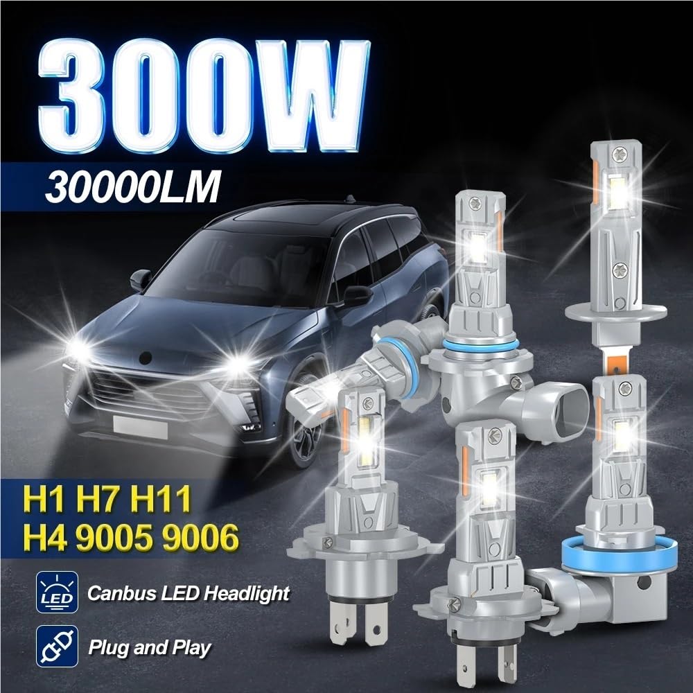 2 szt. 300 W H1 H7 H11 H4 9012 9006 9005 Żarówka LED Turbo Reflektor 6000 K 30000 LM 12 V 24 V Łatwa instalacja Światło przeciwmgielne(H4/9003/HB2 Hi/Lo)