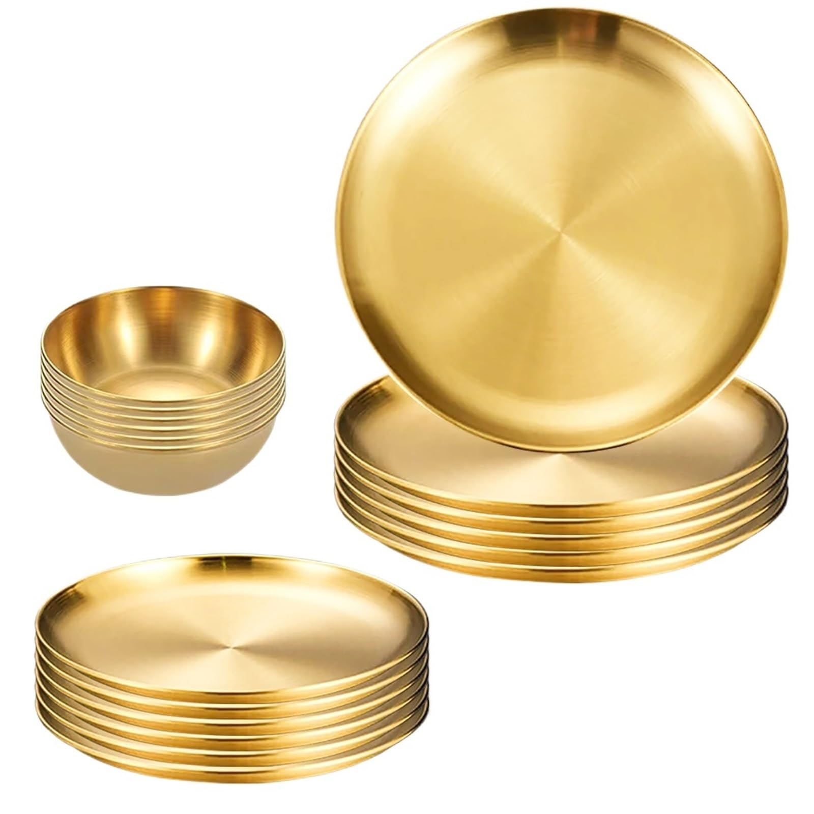Bandeja de Servicio de Acero Inoxidable Juego de vajilla 18 Piezas for mojar, Platos Redondos Acero Inoxidable for Barbacoa, Ensalada, Fruta, Postre, Pastel, Plato for Fiesta(Silver)