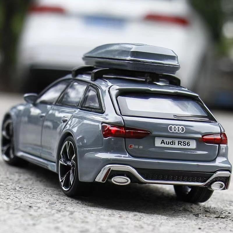 Image of Diecast 1:32 Aodi RS6 Metal Car Model with Sound and Light Pullback Door Open Decoration Collection Alloy Model Car (1:32 Audi RS6 - Grey Color)