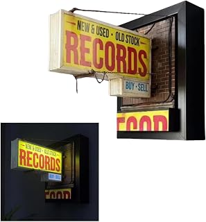 Retro Record Store Wall Light,Vintage Vinyl Records Wall Decor with Yellow Eye-Catching Sign,Room Decorations Record Collectors & Music Lovers and Party Lighting