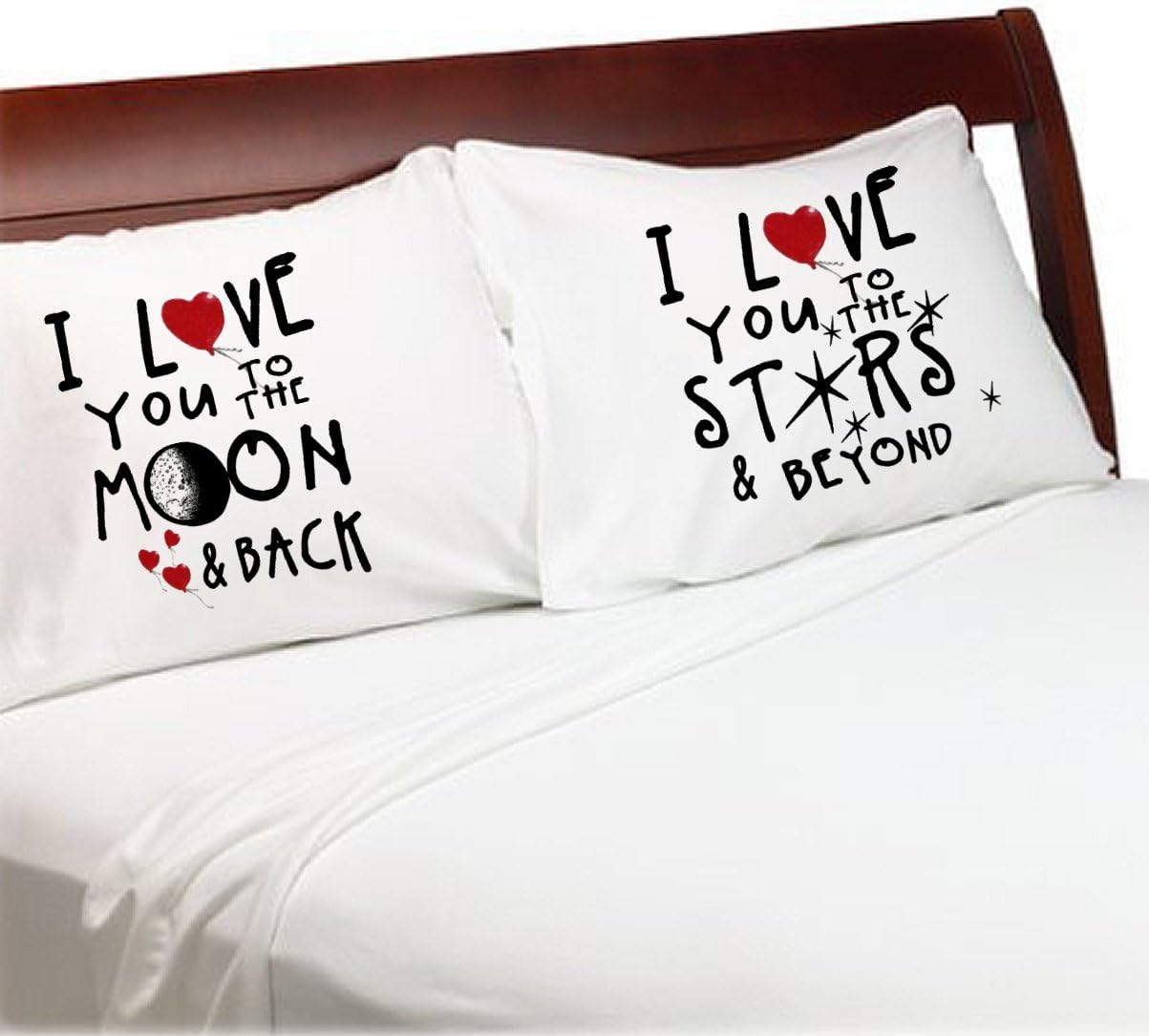 I Love You to The Moon and Back Stars and Beyond Set of 2 (Standard White) Bedroom Couples Pillowcases