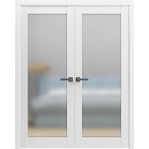 SARTODOORS Planum 2102 | Double Swing Interior French Doors with Glass with Frosted Glass, Solid Wood, Hardware Included, 72x96, White, Modern
