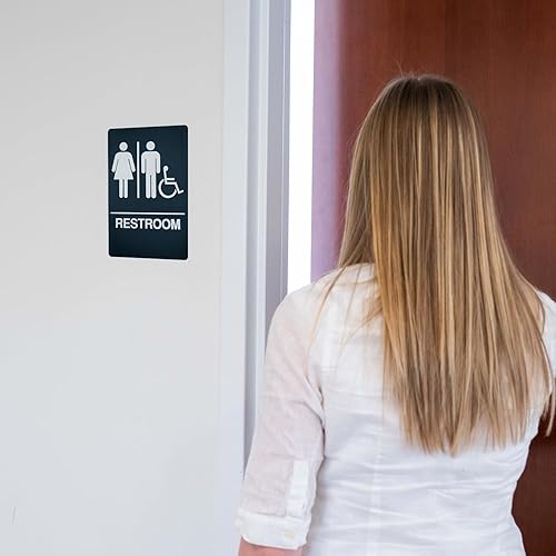 Miniatura 9 de Signs - Letrero de baño unisex con cinta 3M de doble cara para asegurar idealmente en menos de un minuto, diseño único y altamente visible, tamaño 9