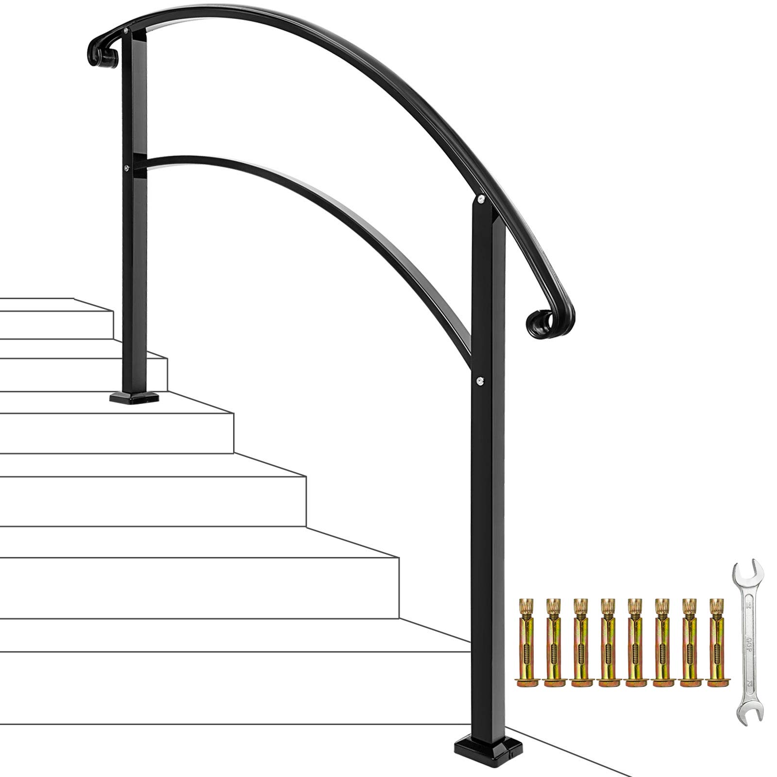 Buy Toriexon 5 Steps Outdoor Stair Railing, Adjustable Handrail Chic Black, Handrails for