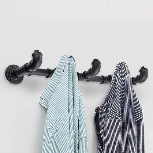 Miniatura 4 de Sumnacon Toallero industrial con 5 ganchos, perchero de ropa resistente vintage con tornillos, riel de almacenamiento de ropa de hierro rústico para