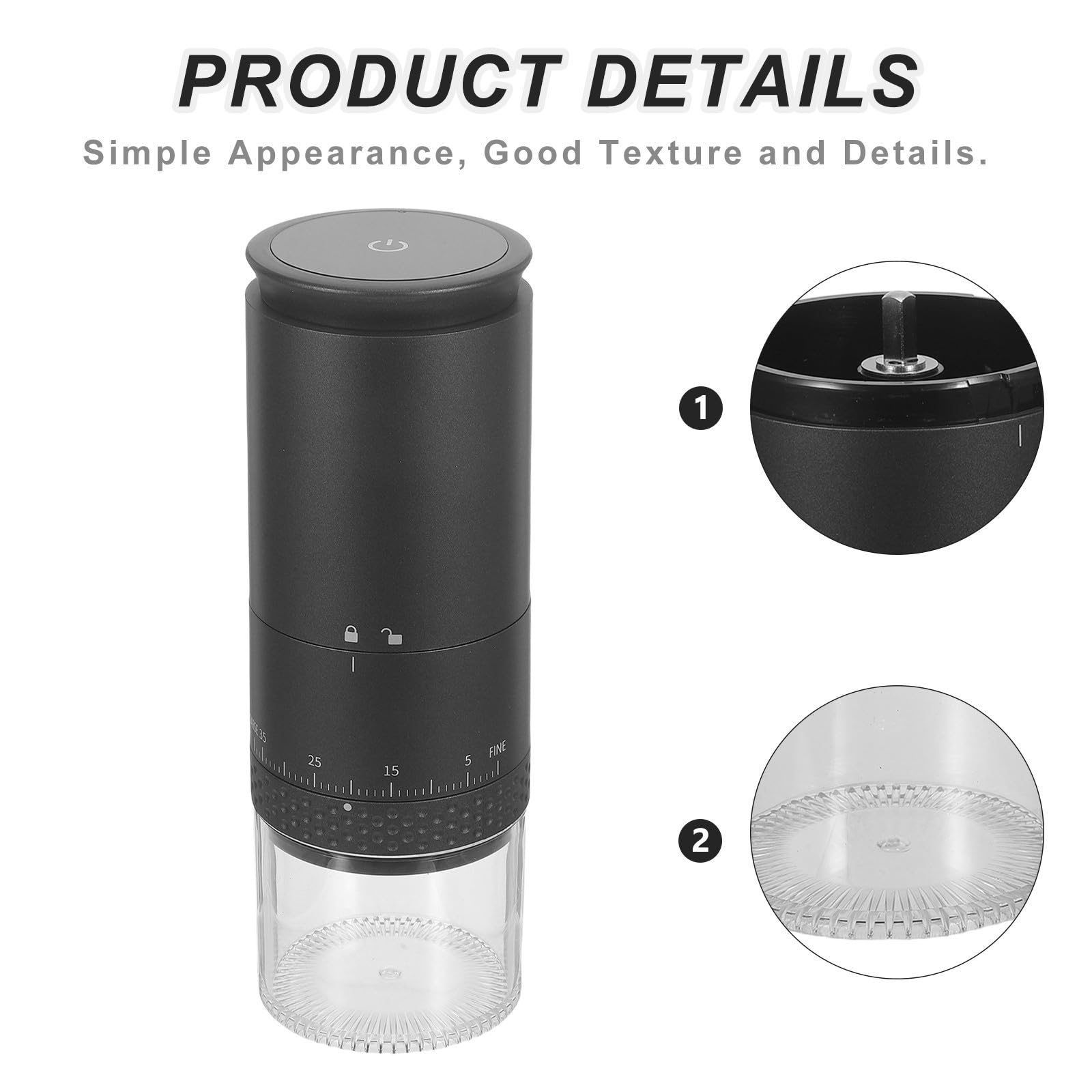 Ipetboom Molino Eléctrico para Café Silencioso con Capacidad de 25g de Granos y Recipiente de 50g, Diseño Compacto en Abs para Uso Doméstico y Apartamentos Pequeños