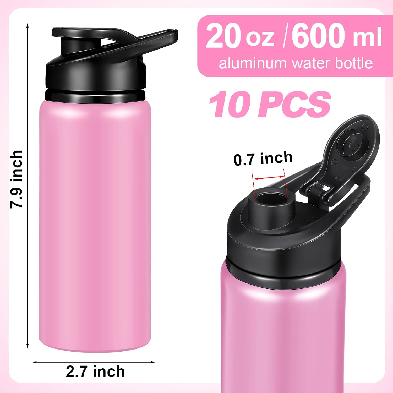 CHENGU Water Bottle Bulk 20 oz Aluminum Reusable Bottles Lightweight Snap Lid Water Cups Easy Carry Leak Proof Travel Tumbler for Gym Sports Camping Hiking Fishing image 2