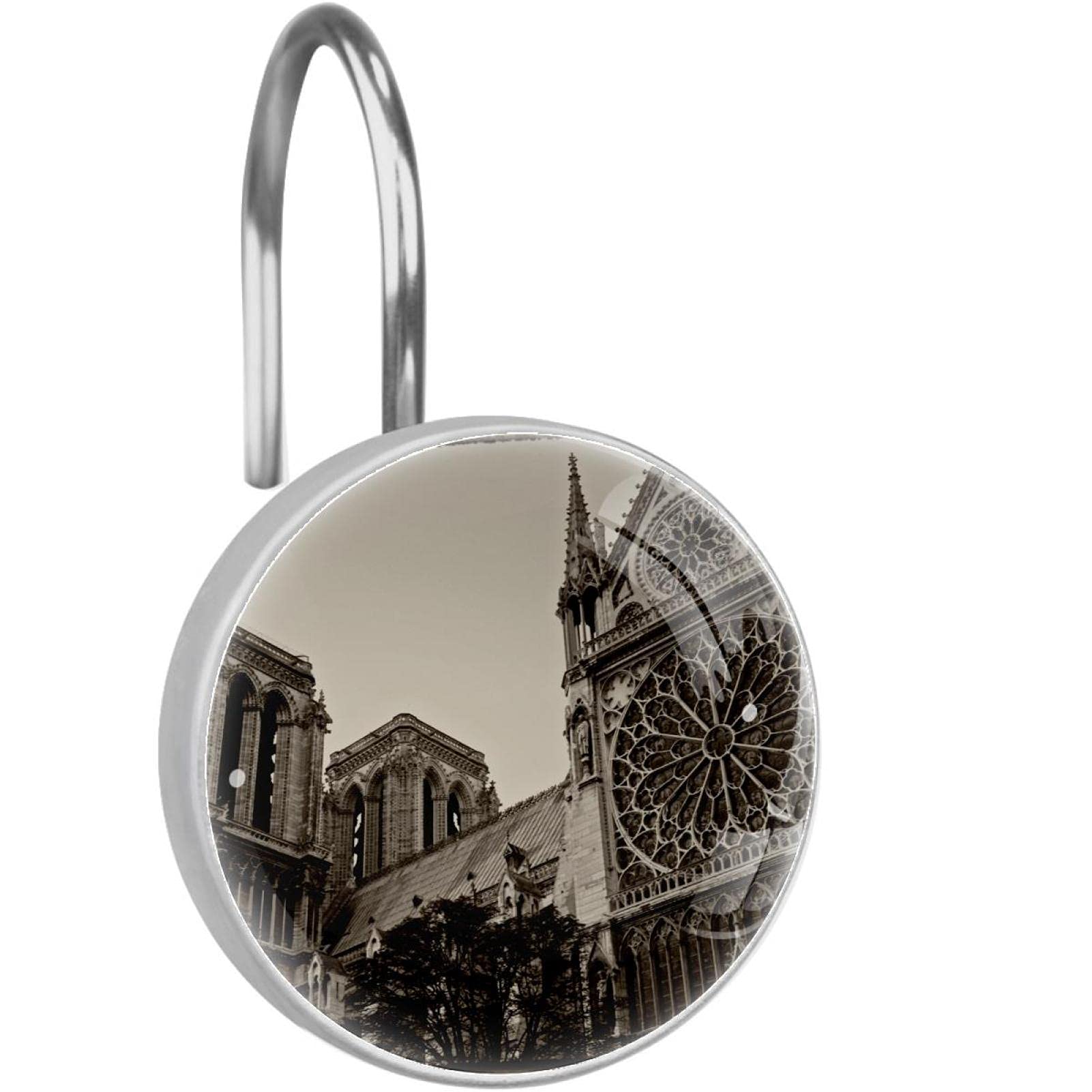 Crochets rideau douche inox durables ornés de Notre Dame Paris