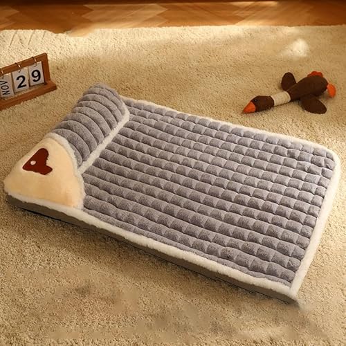 ペットマット 犬 猫 ベッド クッション 枕付き ふわふわ 滑り止め 通気性 高反発 柔らかい 暖かい 寒さ対策 ケージ 室内用 秋冬用 滑り止め 小型犬 中型犬 子猫 洗える 取り外せるカバー (グレー XL)