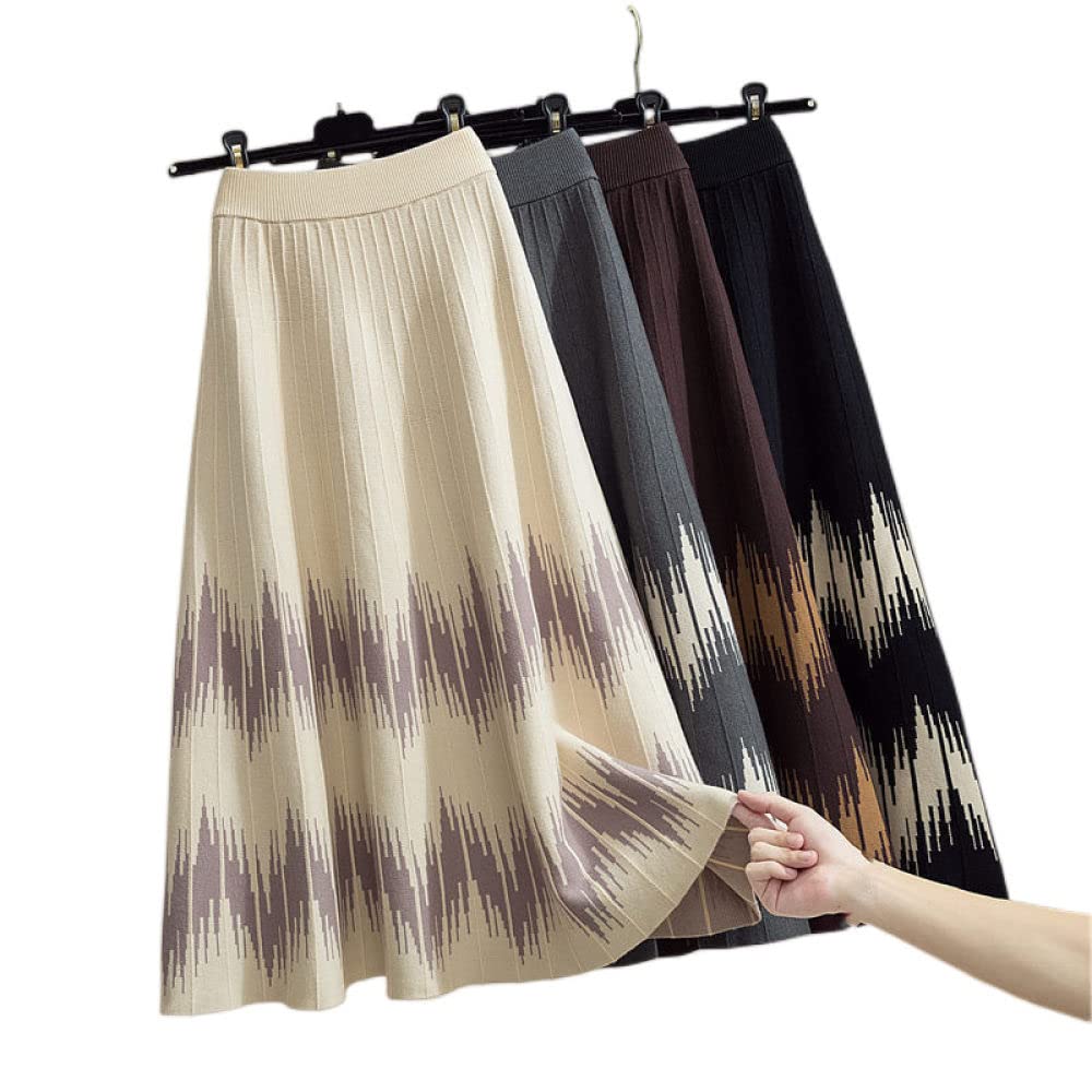 Gonne,Gonna Midi da Donna Marrone Elastico Vita Alta Cuciture Increspato Gonna Plisse Autunno Inverno A-Line Altalena Moda Increspata Gonne Lunghe per Ragazze Signore,L