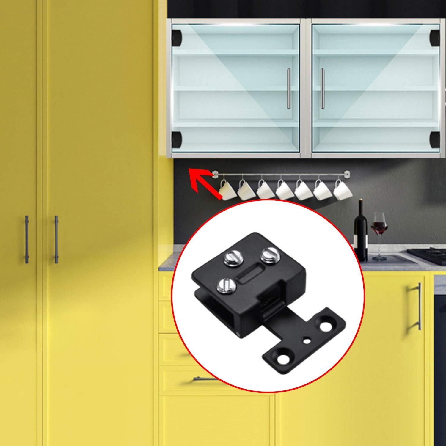 Antrader 2 Pcs Glass Cabinet Door Hinges, Wine Cabinet Clamps Display Gate Hinges, Zinc Alloy Matte Black, No Need to Drill Hole