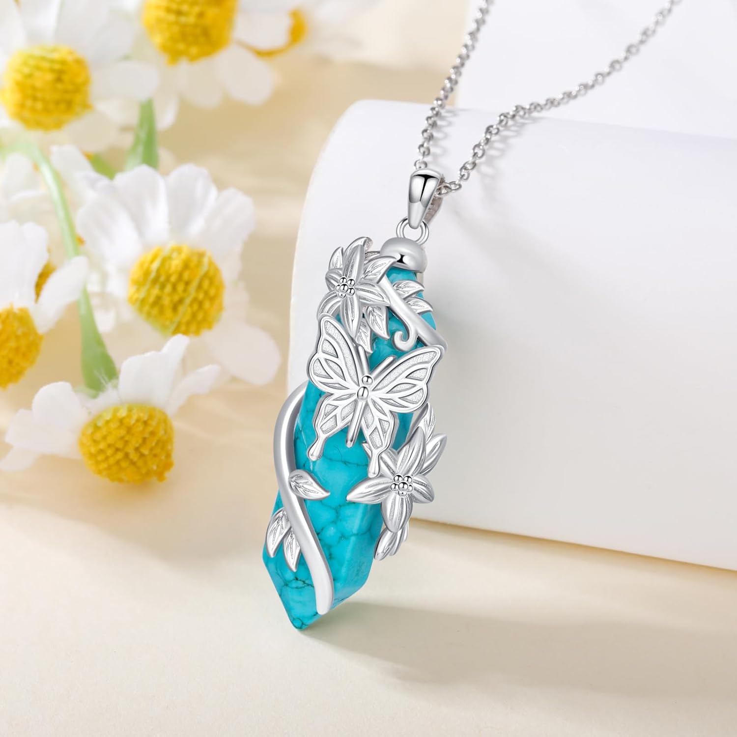 Natural Turquoise Butterfly Necklace for Women 925 Sterling Silver Butterfly Pendant with Genuine Turquoise Jewelry Gifts for Mom Wife Girlfriend - Image 2