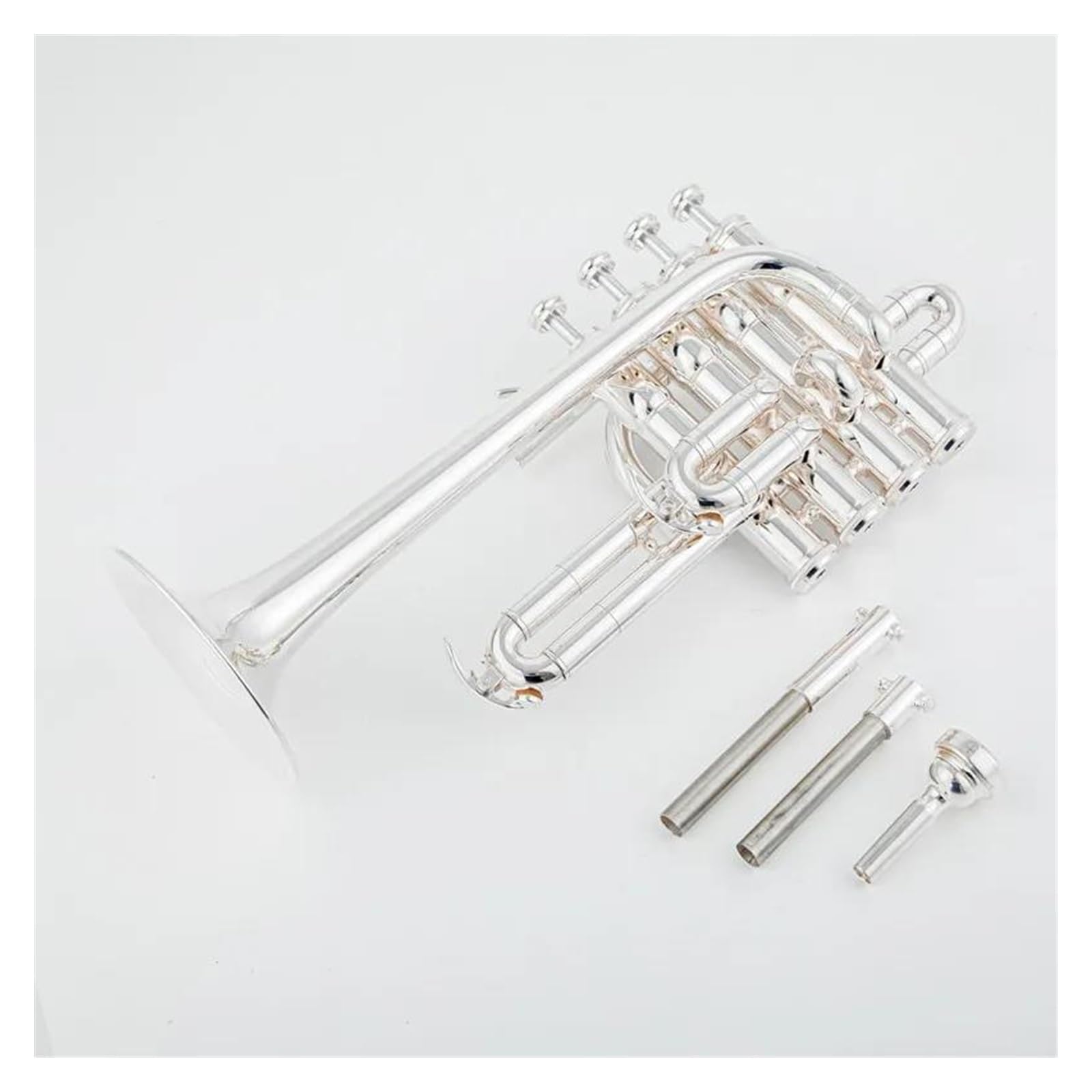 Trompeten für Anfänger Professionelle Hochtrompete Bb Piccolo Trompete Messing Gold Silber Lackoberfläche Trompete (Color : Silver)