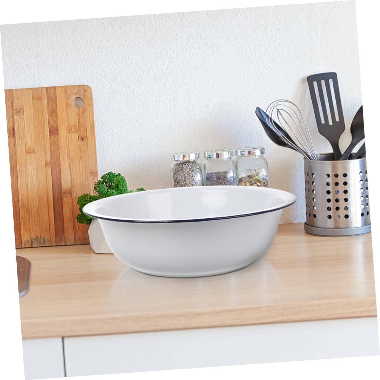 Tazón Esmaltado Blanco 2 Piezas de Gran Capacidad para Cocina