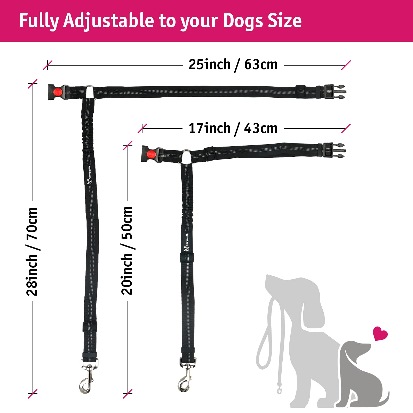 Hunde-Sicherheitsgurt Fürs Auto – Verstellbar (40–66 Cm), Mit Doppelsicherung & Elastischem Puffer