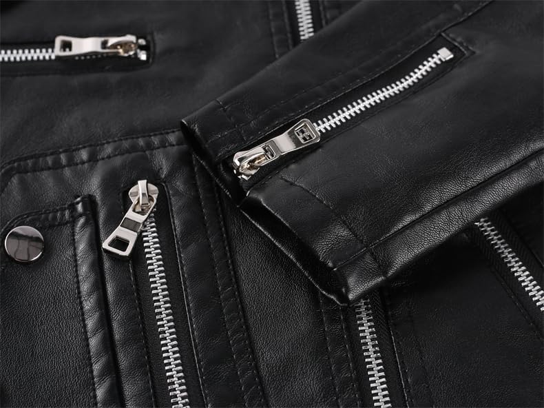 Boys Girls Trendy Stand Collar PU Leather Moto Jacket Leather Top Coat 3-12Years - Image 6