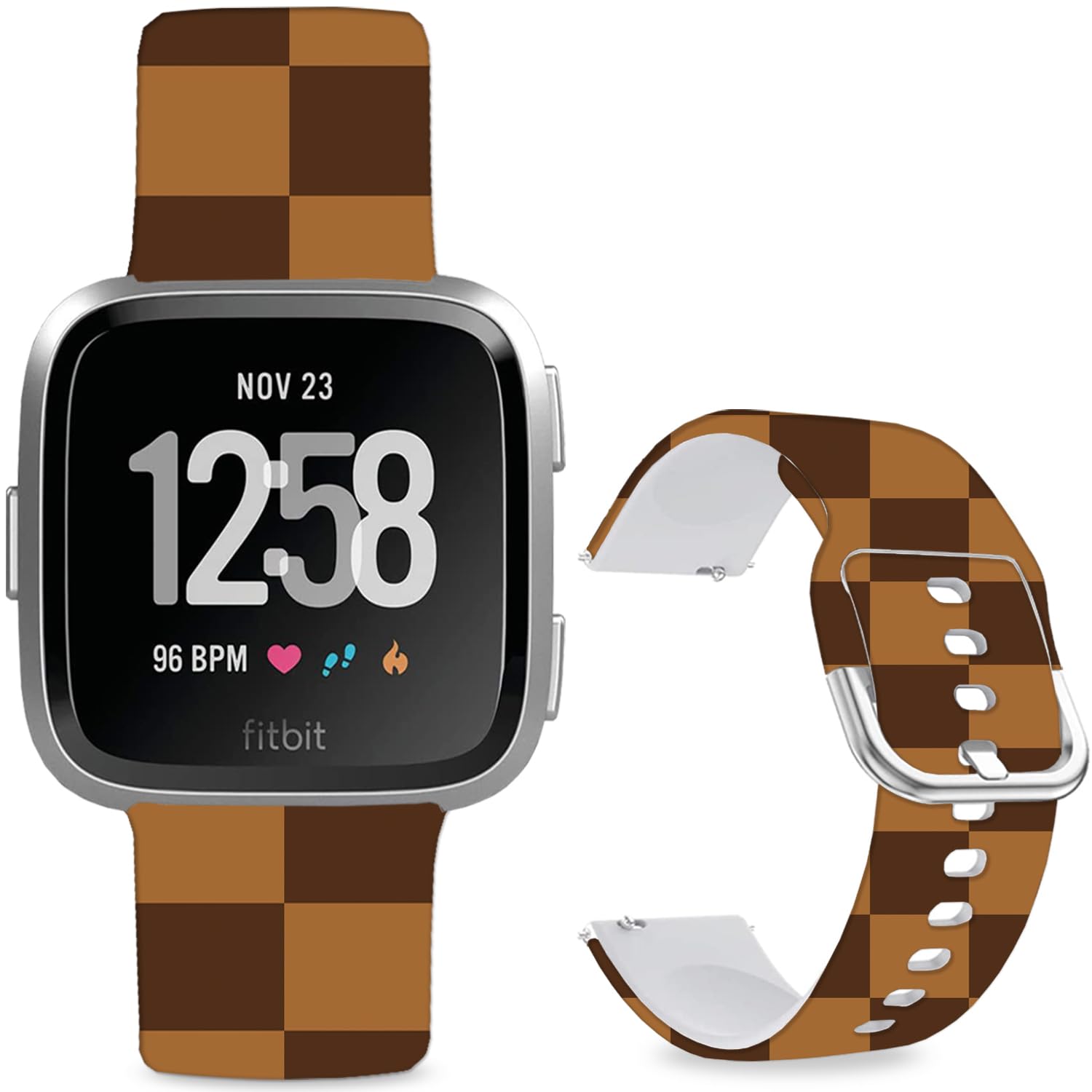 Leotop Pattern Printed Soft Silicone Replacement Bands Compatible with Fitbit Versa/Fitbit Versa 2 for Women Men Teens. (Luxury Brown Checkered) — image 1