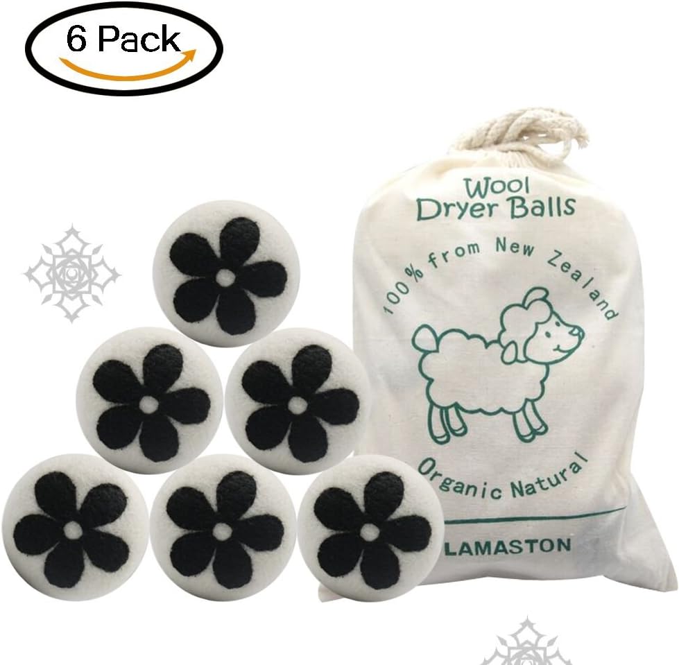Wool Dryer Balls 6-Pack XL Premium Laundry Balls Saving Drying Time, Reduce Wrinkles,Reusable Anti-Static Natural Fabric Softener Washing Drying Ball by Lamaston (Flower Style)