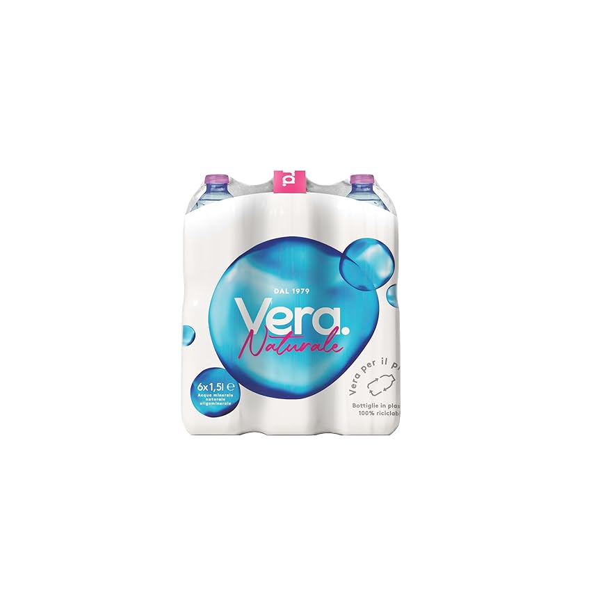 ACQUA VERA - Acqua Naturale 1,5L Oligominerale x 6 Bottiglie, Cassa d'Acqua che Favorisce la Diuresi con Bottiglia 1 Litro e Mezzo in PET 100% Riciclabile, Indicata in Dieta Iposodica, Made in Italy