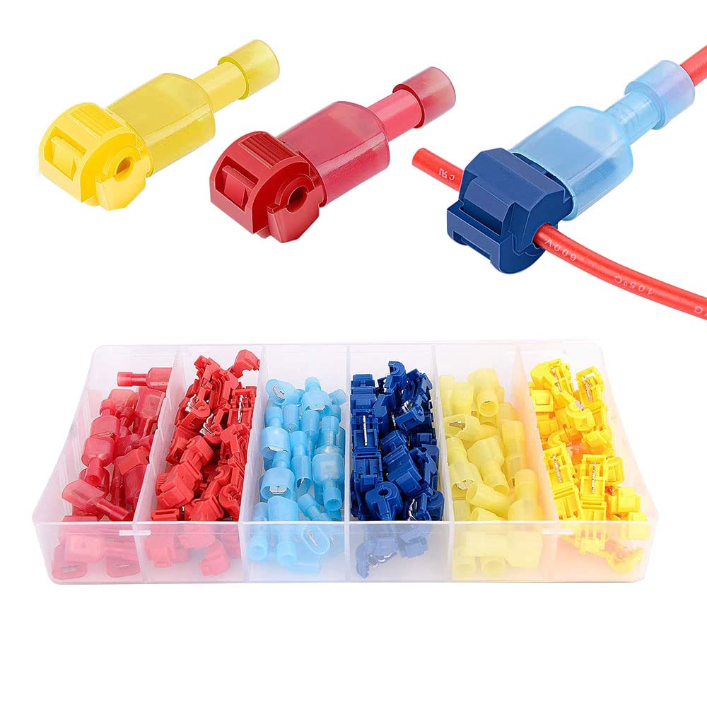 ORiTi 120pcs T-Tap Wire Connectors, Self-Stripping Quick Splice Electrical Wire Terminals, T Taps Self-Stripping Insulated Male Quick Disconnects Spade Terminals Kit for Wiring Automotive