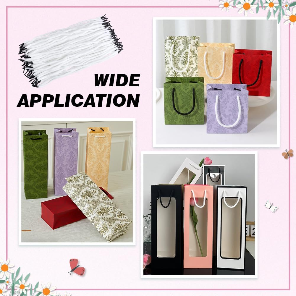 100Pcs Braid Gift Bag Rope Handle Bag Rope with Plastic Ends Round Reusable Woven Cords with Black Cord End for DIY Gift Bags Ropes Handle Making Gift Wrapping Accessories Home