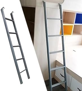 RV Bunk Ladder Floor-Standing Bunk Bed Ladder, 5 Step RV Bunk Ladder for Loft Dorm Bedroom, Metal Twin Bunk Bed Climb Ladder with Hooks, 59in Slanted Ladder