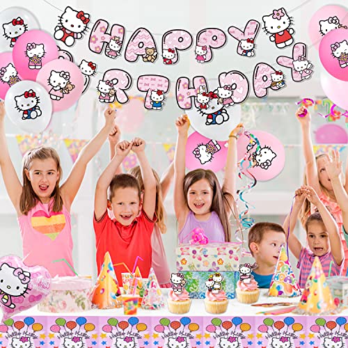 Pink Cartoon Cat Birthday Party Decorations, 56 Pcs Cute Kitten Party Supplies Include Banner, Cake Toppers, Balloons, Tablecloths, Centerpieces, Pink Kitten Themed Party Decorations For Girls #TOP1