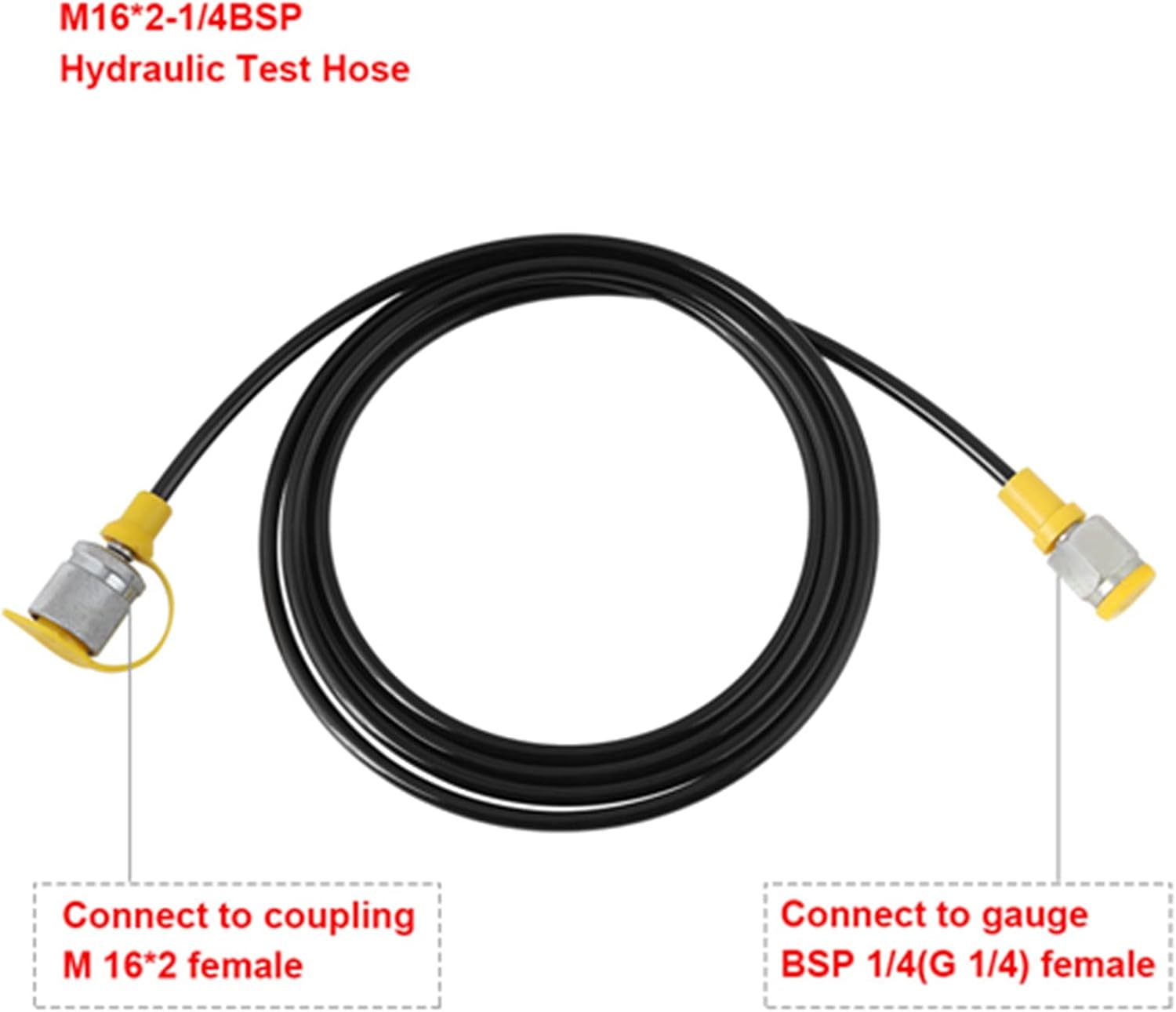 High Pressure Hydraulic Test Hose Kit 4PCS with Test Point 6FT/2M M16 x 1/4 Fittings for Automotive Industrial Pressure Testing