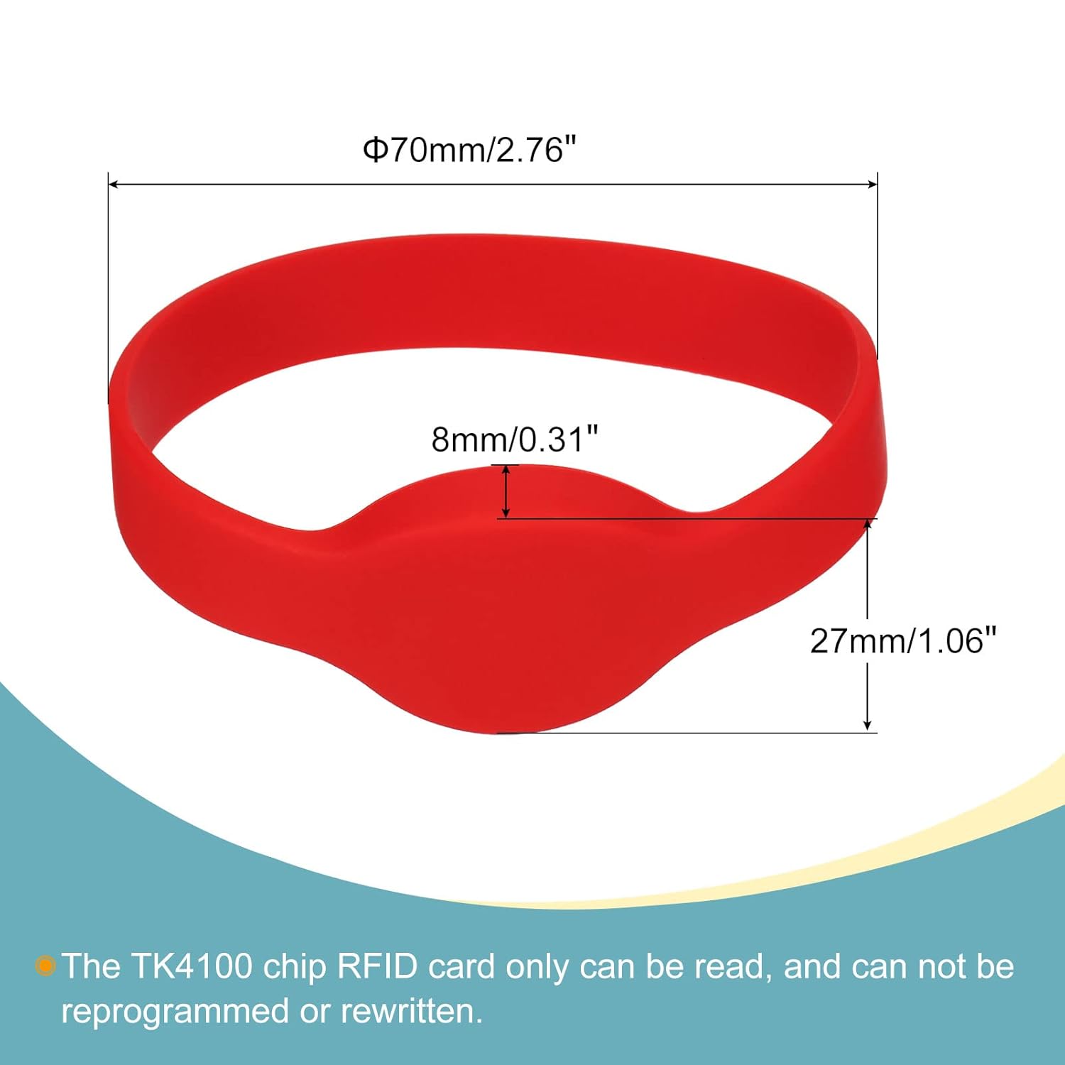 UXCELL ID 카드 키 손목밴드 RFID 근접 125KHZ TK4100 출입 통제용 비접촉식 토큰 태그 팔찌 레드 5개  팩-Freehip.co.kr