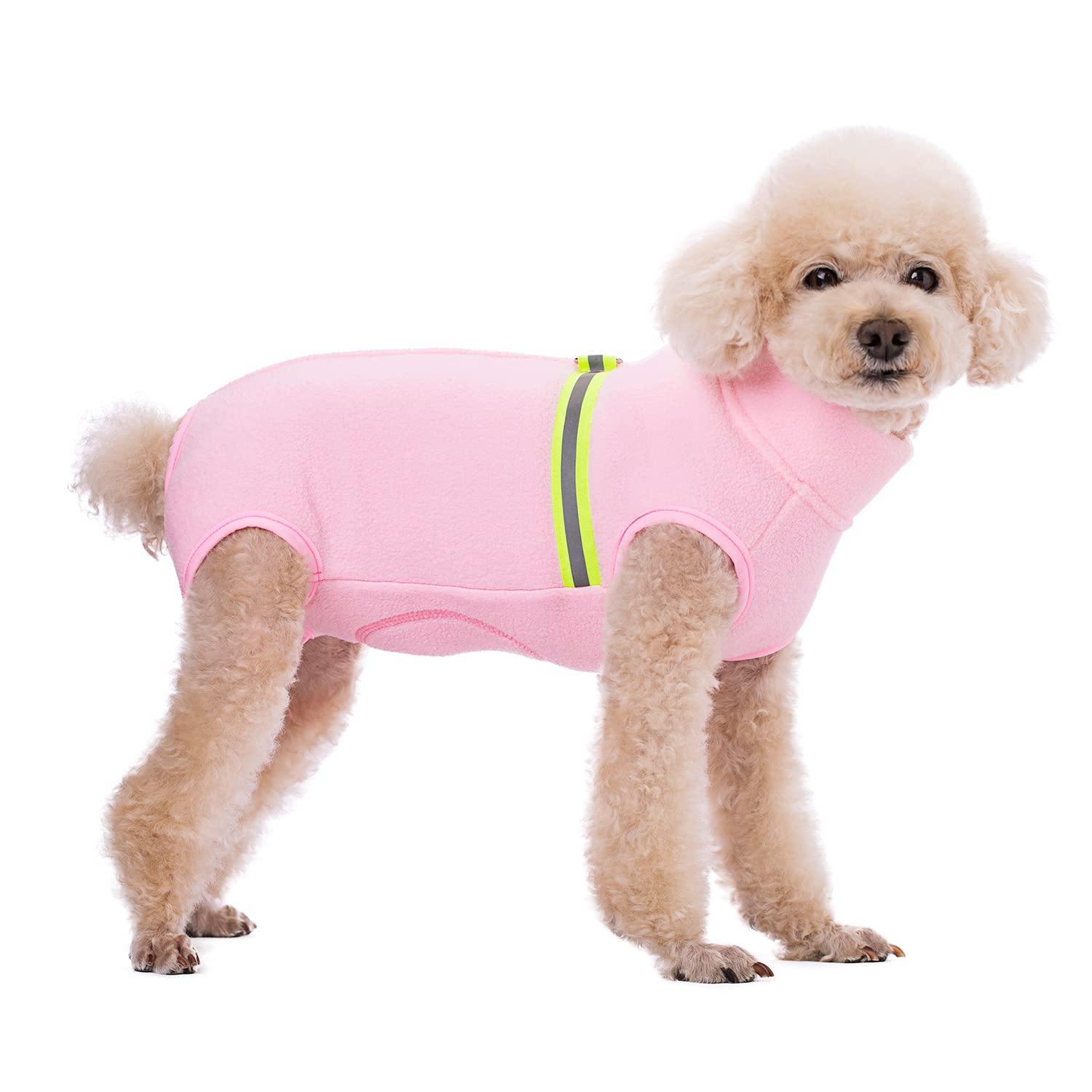 BT Bear Kleiner Hundepullover, weiches Fleece mit reflektierender Weste, Hunde-Sweatshirt, Welpen-Winterkleidung, warme Jacke, Mantel, Kleidung (Hellrosa, S)