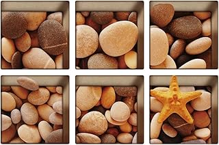 Zestaw 6 naklejek antypoślizgowych, 13 x 13 cm, efekt 3D, naklejki dekoracyjne do wanny, prysznica, podłogi, żwirek (brązowy)