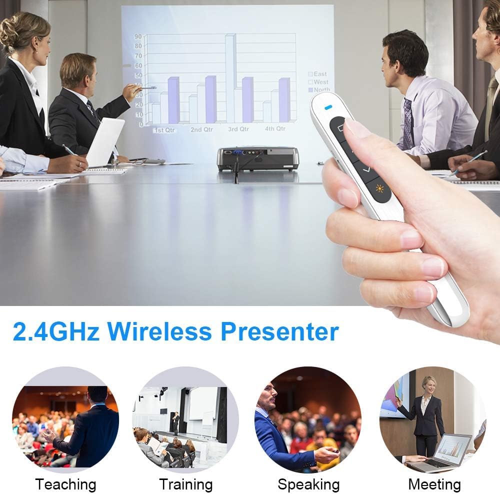 Norwii Wireless Presenter N76 Puntatore Luce Ricaricabile con Durata Della Batteria Lunga 360mAh, Supporto Del Puntatore Di Presentazione per Mac