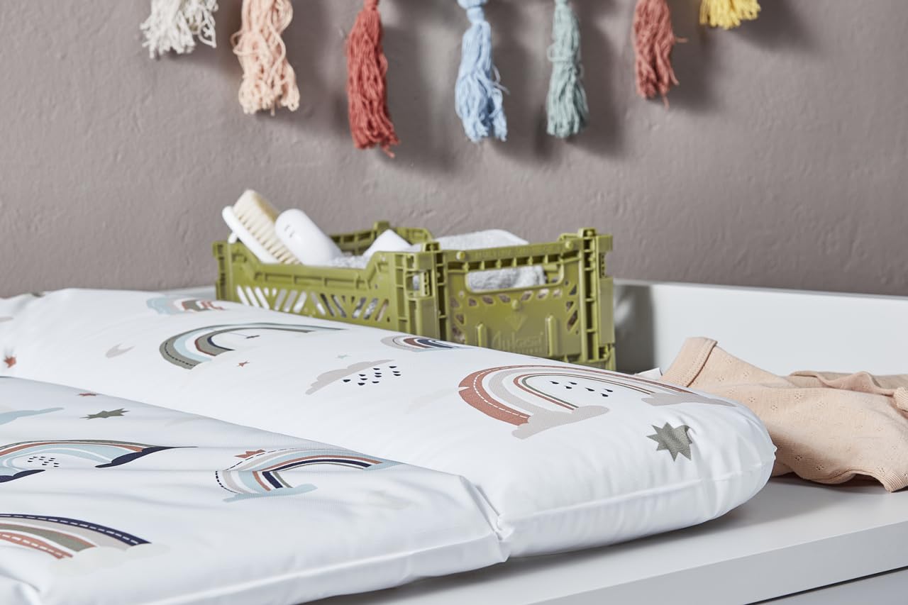 Wickelauflage Keil, Boho Rainbow, mehrfarbig + Rotho Babydesign Waschtücher 3er Set