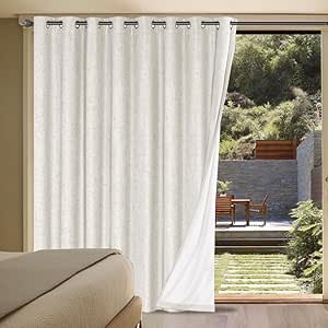 H.VERSAILTEX Linen Blackout Curtains, 100% Blackout, Extra Wide Sliding Glass Door Panel, Ivory, 100 x 84 inches
