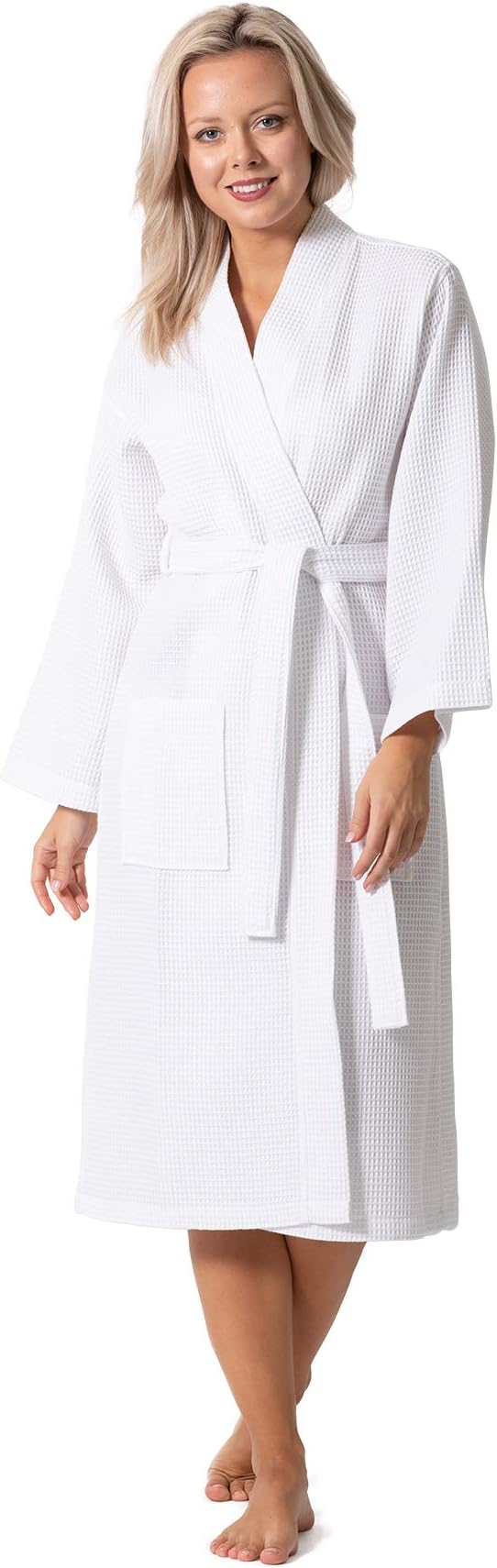 Turkish Cotton Waffle Weave Lightweight Kimono Spa Bathrobe for Women